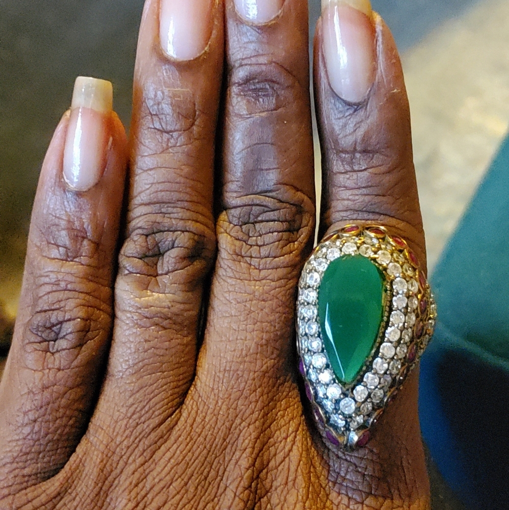 Turkish 925 Sterling Silver , Bronze Emerald Ring
